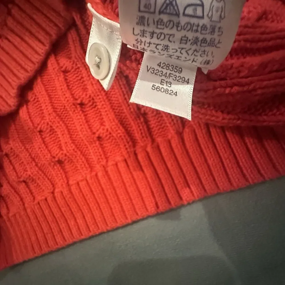 Lands End Cable Knit Sweater Cherry Red Womens XL Crewneck Shoulder Button